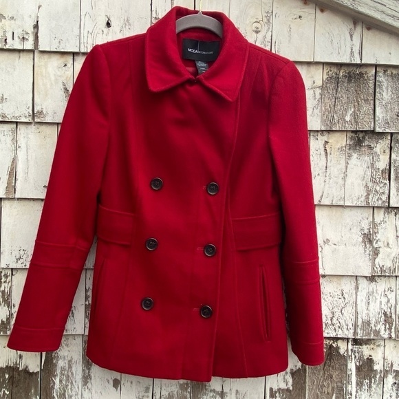 Moda International Jackets & Blazers - Moda Internacional Red Wool Blend Pea Coat